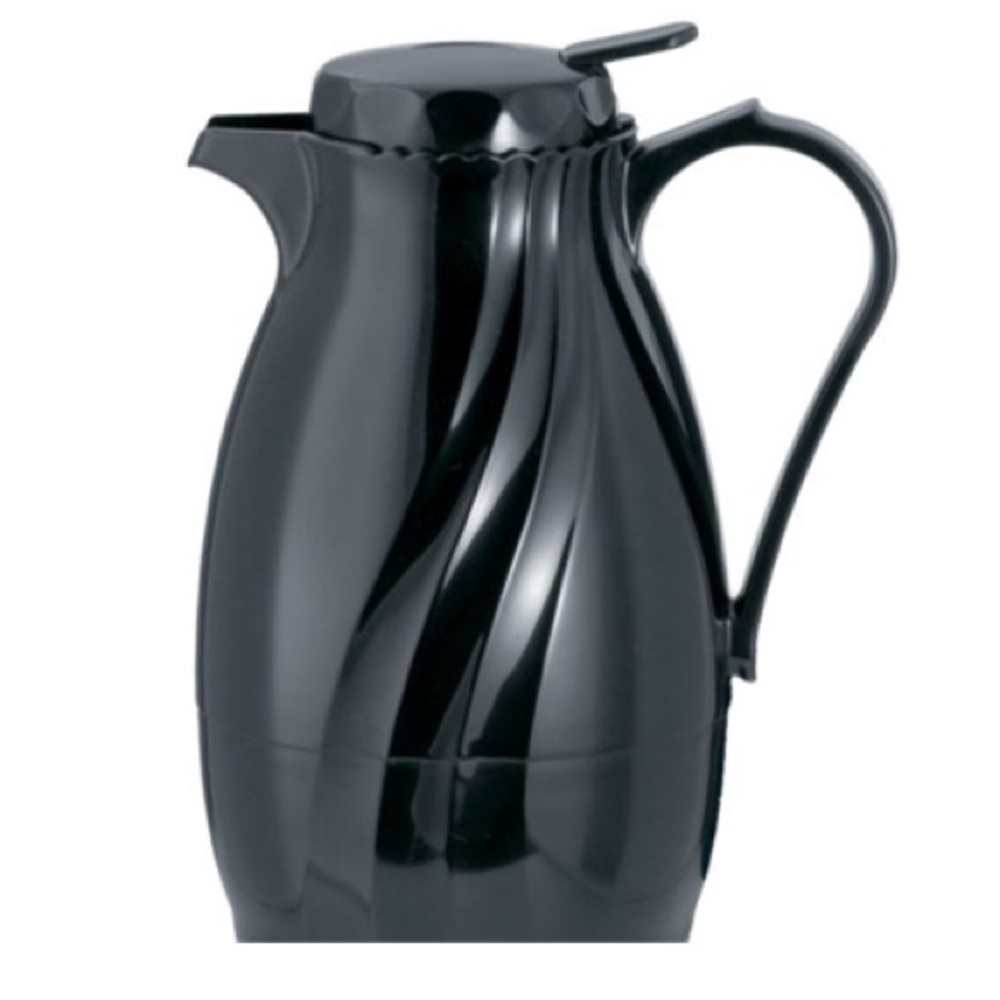 NIB 40oz Plastic Carafe keeps liquids hot or cold 2-3 hours. Black swirl color.